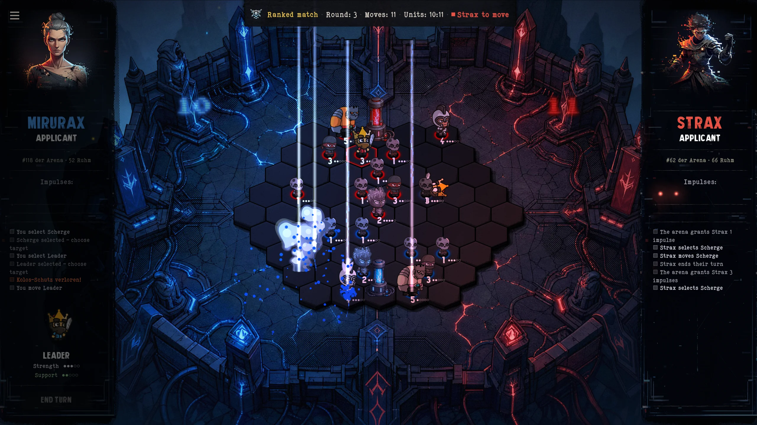 Beyond the Fracture — a match in progress on the hexagonal arena.
